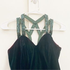 DE LARU green velvet strappy mini dress sequin straps side zip formal/holiday 3